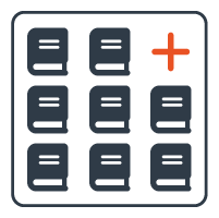 8 closed books icons and a plus sign